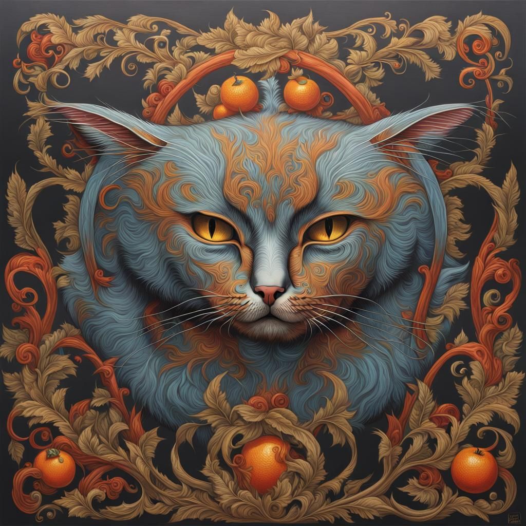 Iridescent Cat in Natural Setting: Hyperrealistic Art