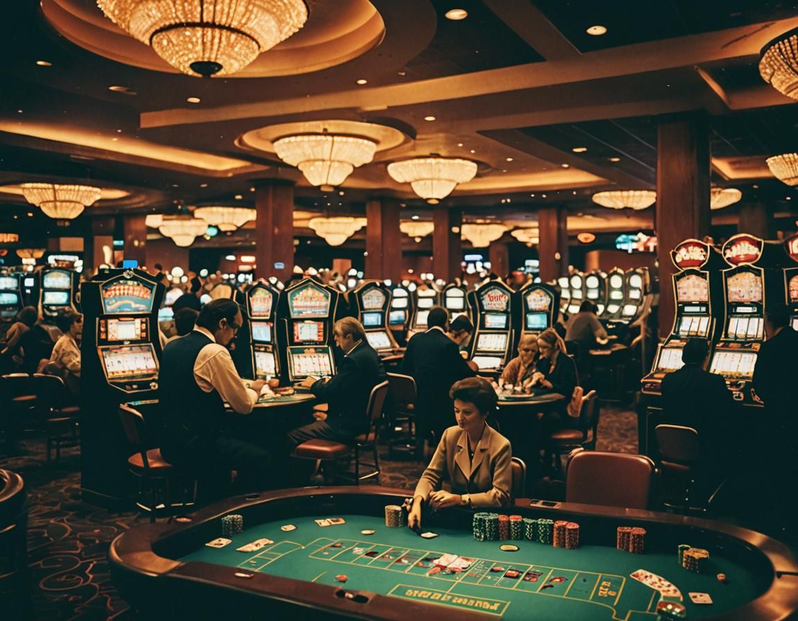 Smokey 1980s Casino Gambling Scene in Photorealistic Style
