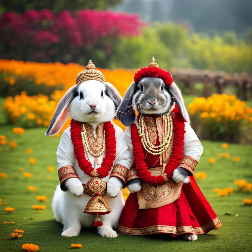 Rabbits in Indian Dress: A Cute Couple