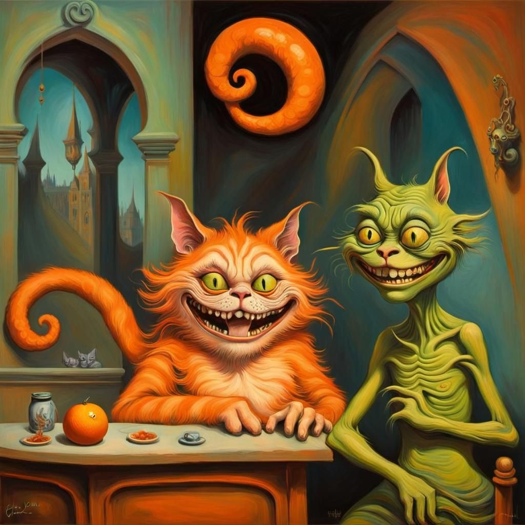 Cheshire Cat's Laugh: A Surreal Oil Painting