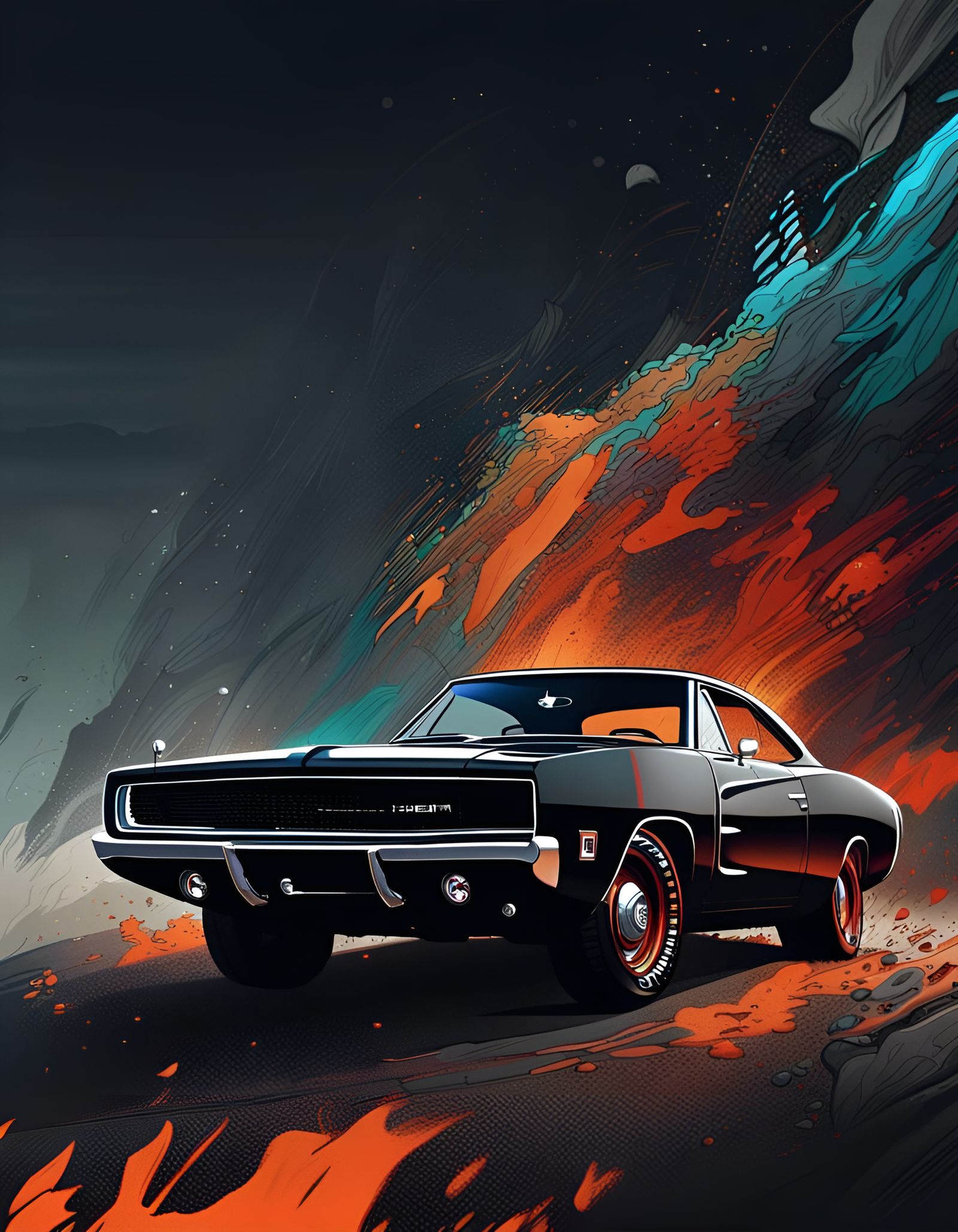 1968 Hemi Dodge Charger: Modern Vector Art Poster