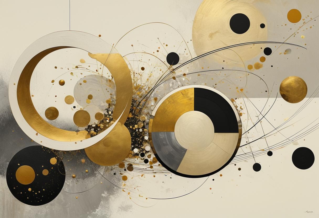Golden Abstract Cycles Matte Painting in Bizarre Style