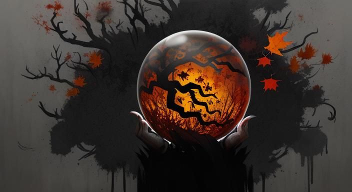 Halloween Ghoul in Glass Sphere: Ink Splatter Art