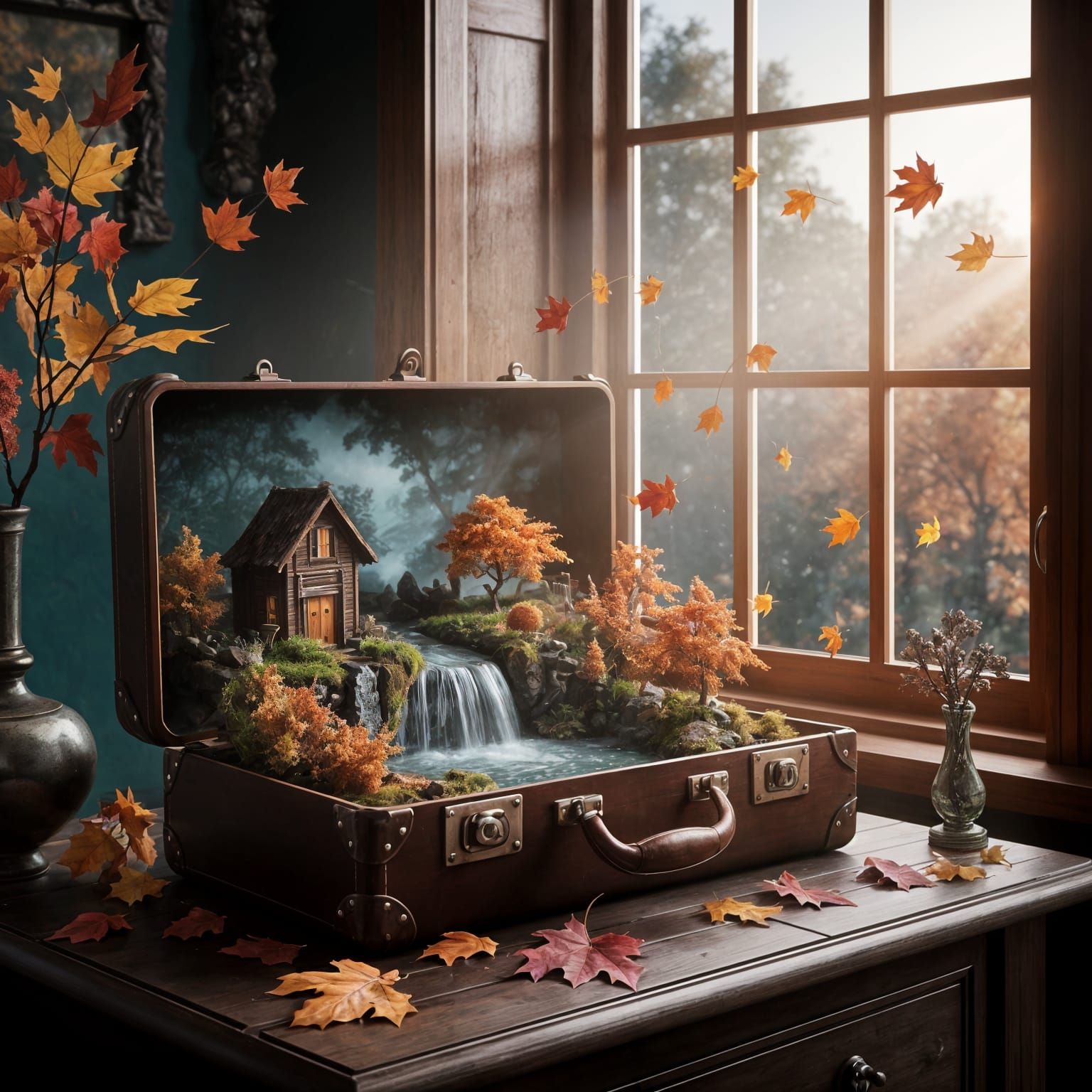 Autumn Landscape Unfolds in Suitcase