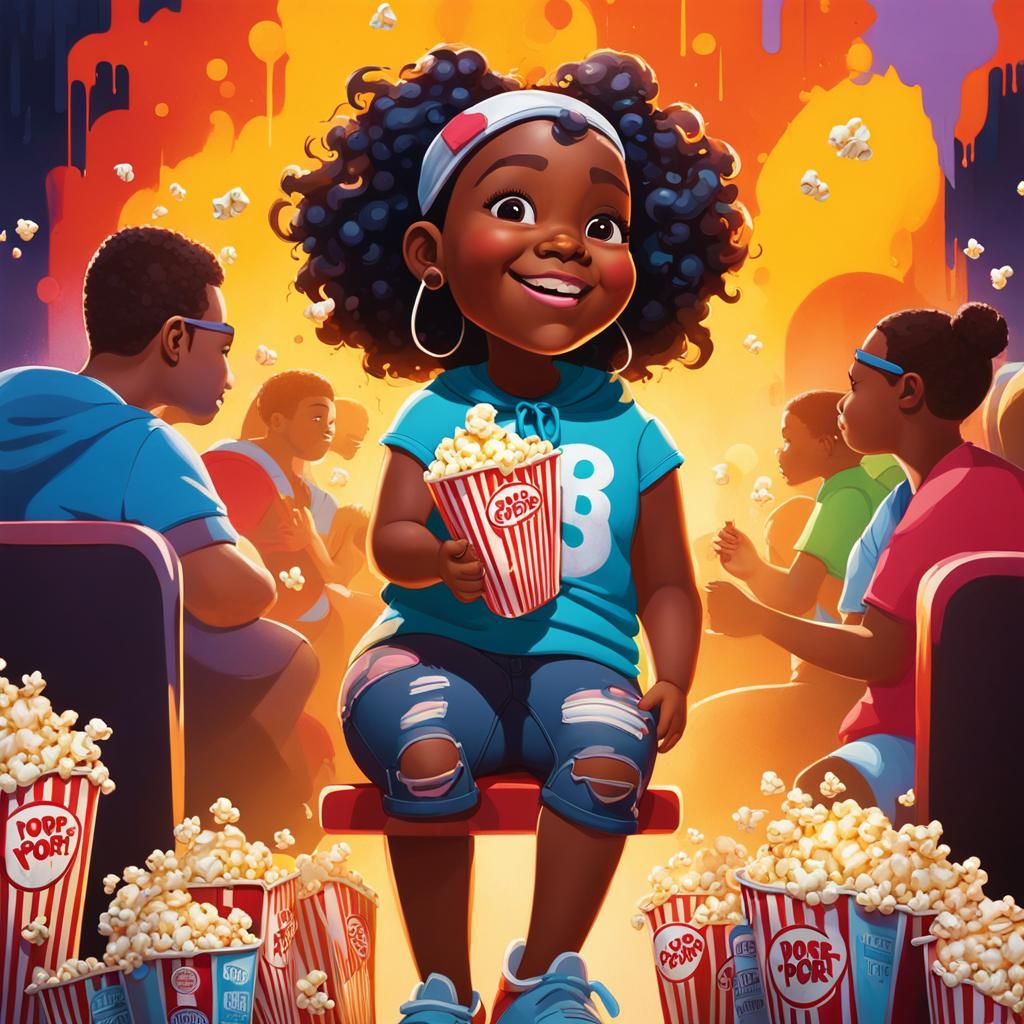 Vibrant Graffiti Portrait of a Happy Young Black Girl Watchi...