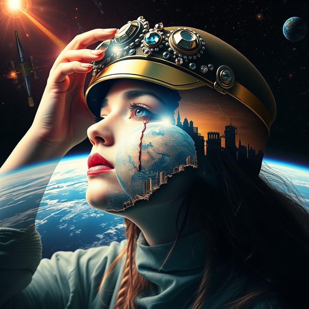 Cosmic Tears: A Double Exposure Portrait of Resilience