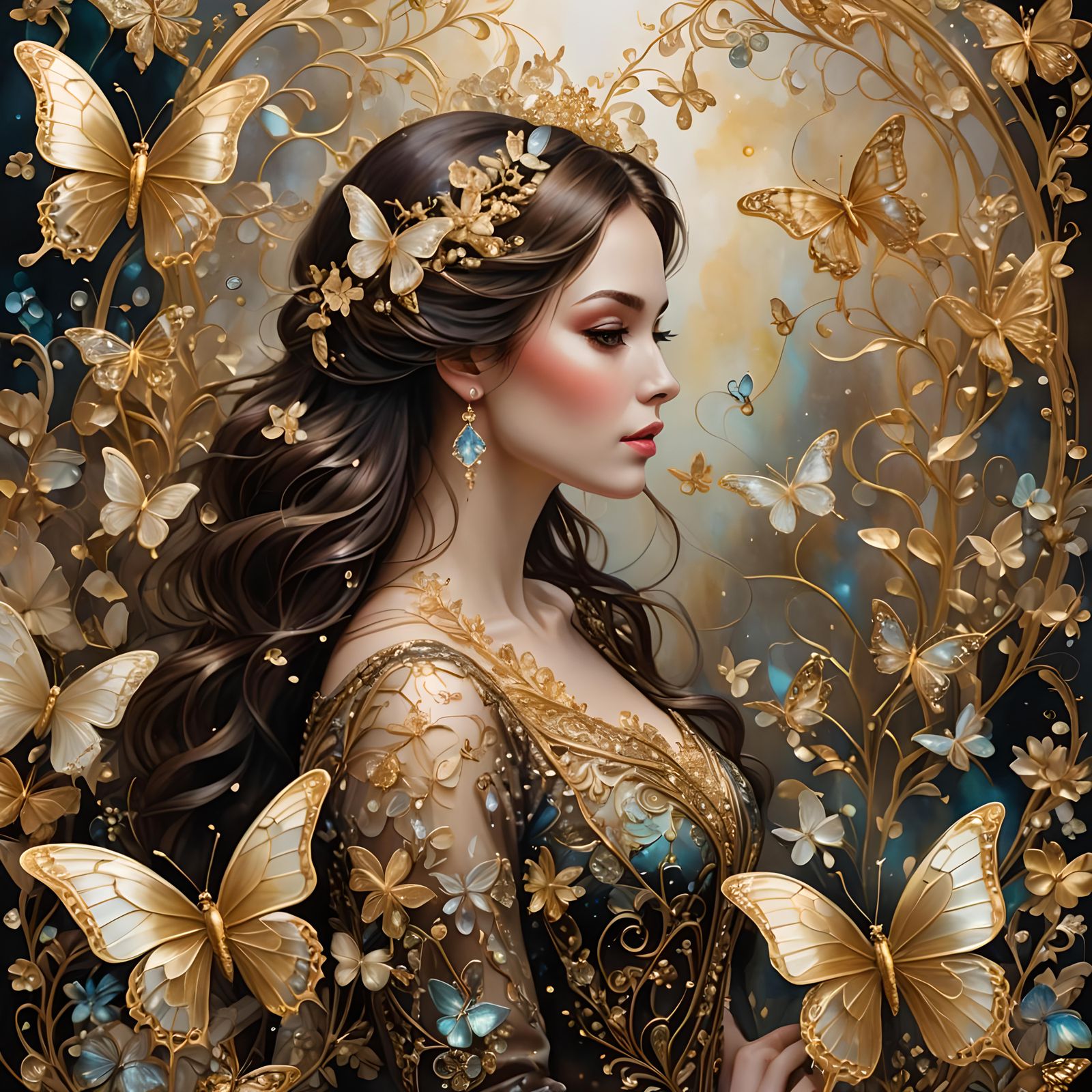 Brunette with Gold Dust and Butterflies