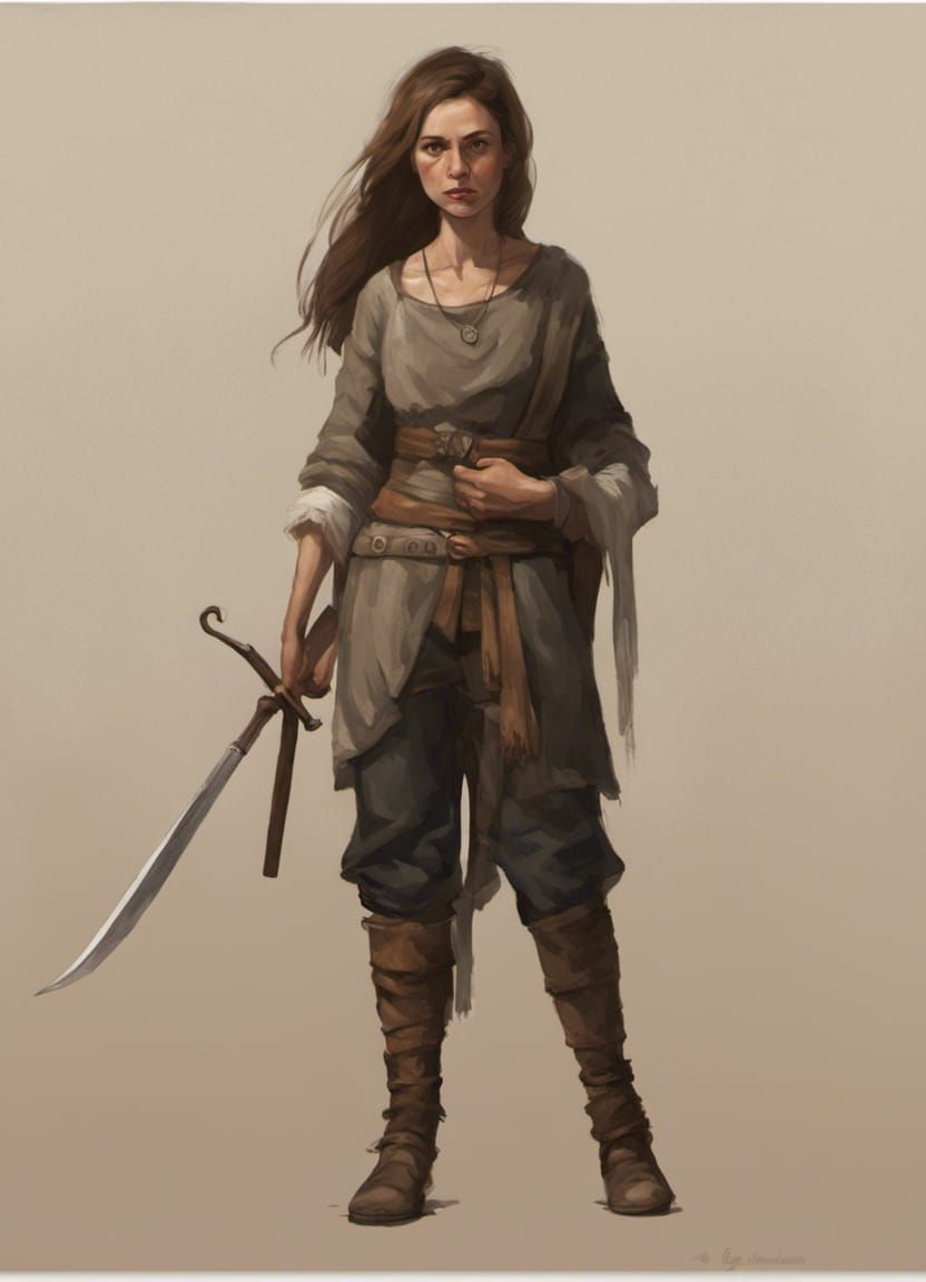 Sinister Medieval Peasant Woman with Sword