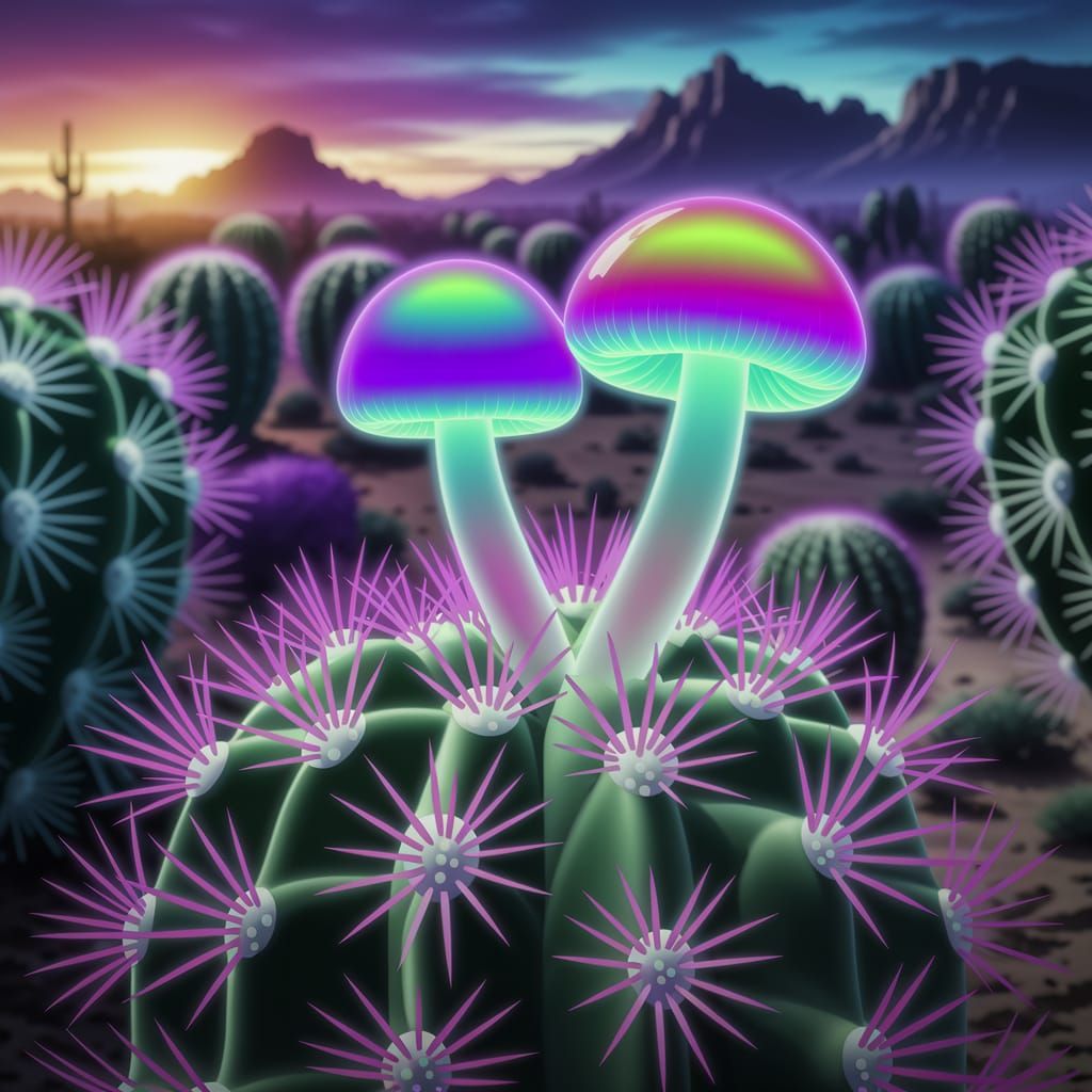 Vibrant Desert Mushroom Blooms in Surrealism