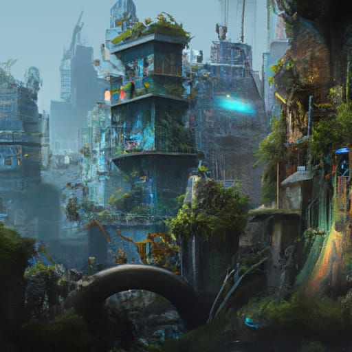 Overgrown Jungle City: Detailed Matte Painting