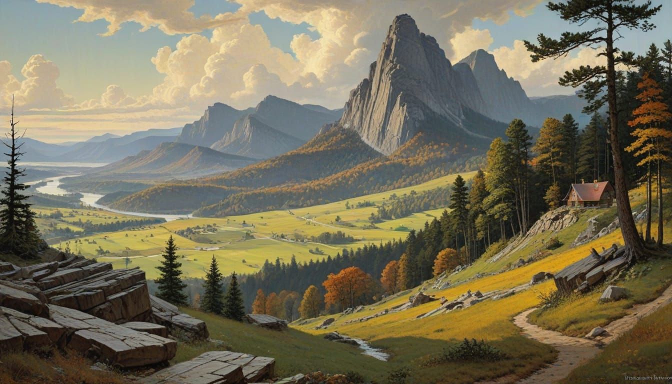 Majestic Landscape in Classic Norman Rockwell Style