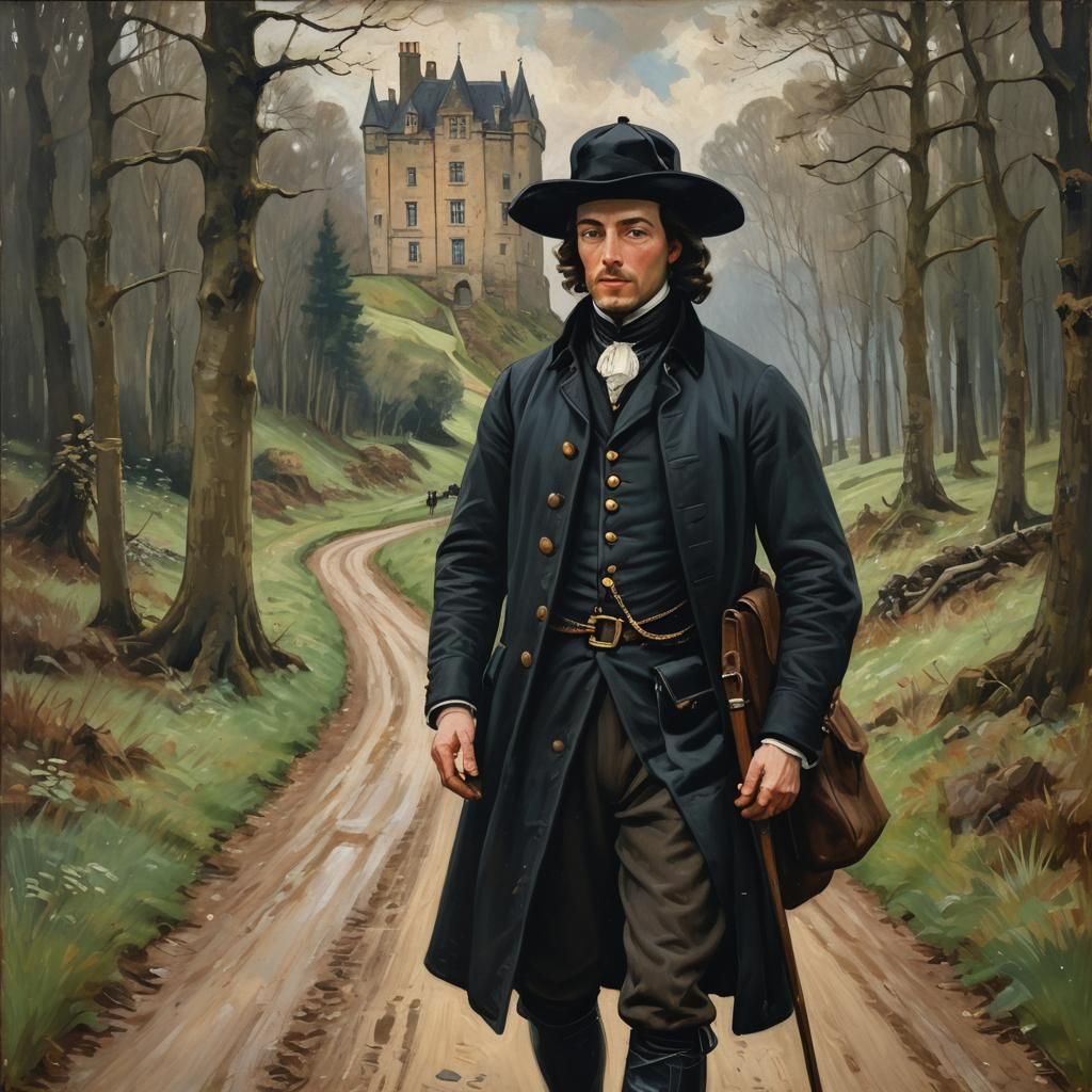 Duke in Scottish Forest: Neo-Impressionist Oil Painting