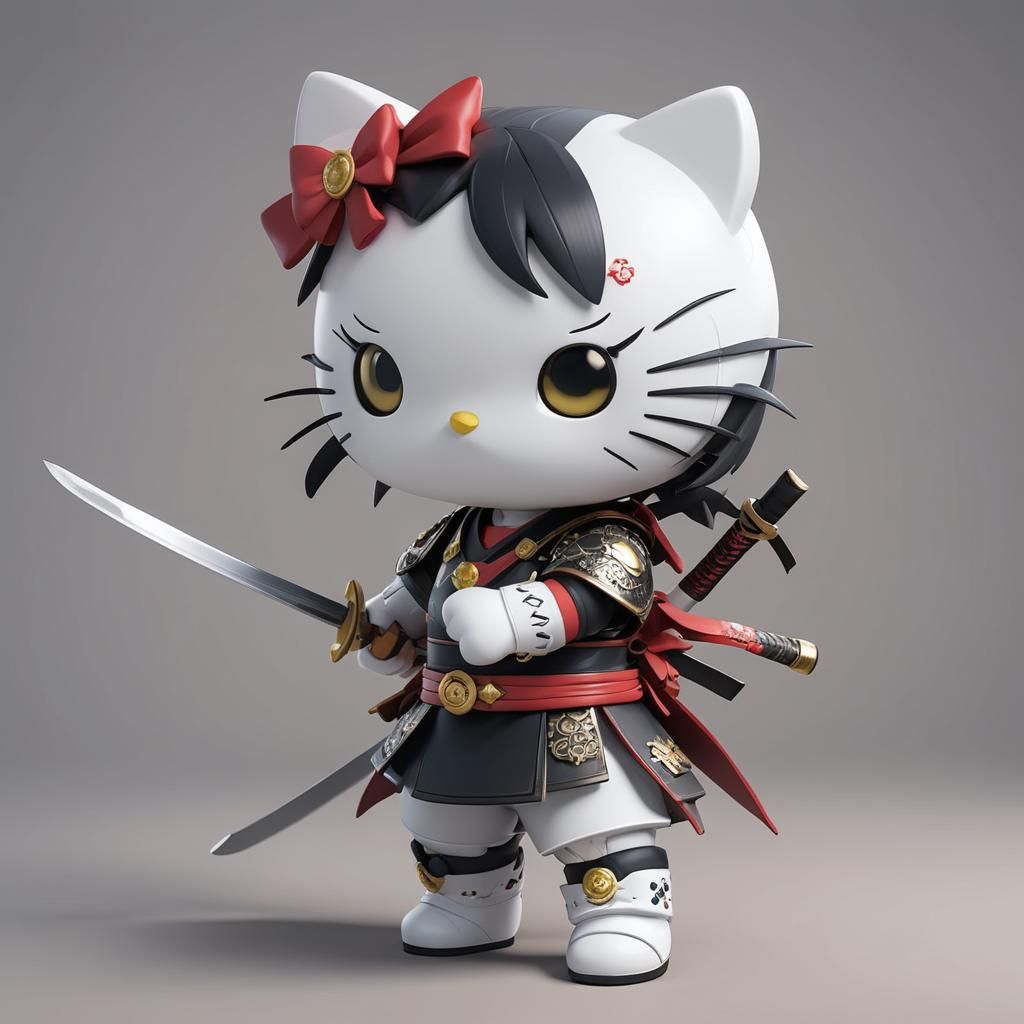 Chibi Hello Kitty Samurai in Anime Style
