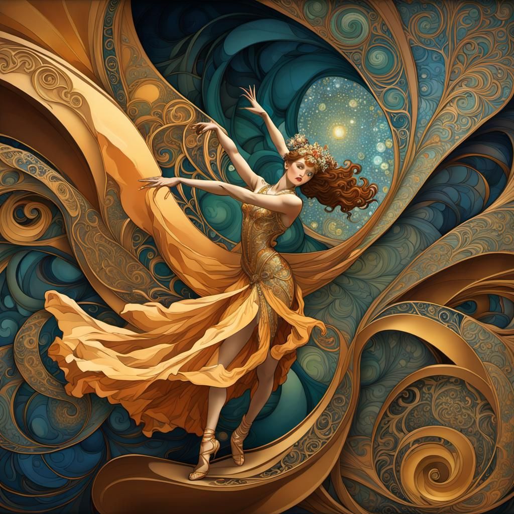 Art Nouveau Dancer in Fractal Curves