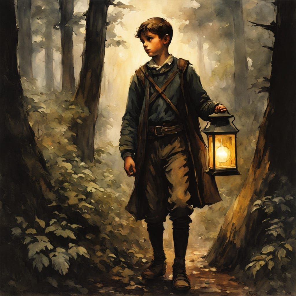 Mysterious Forest Illuminated in Chiaroscuro Watercolor