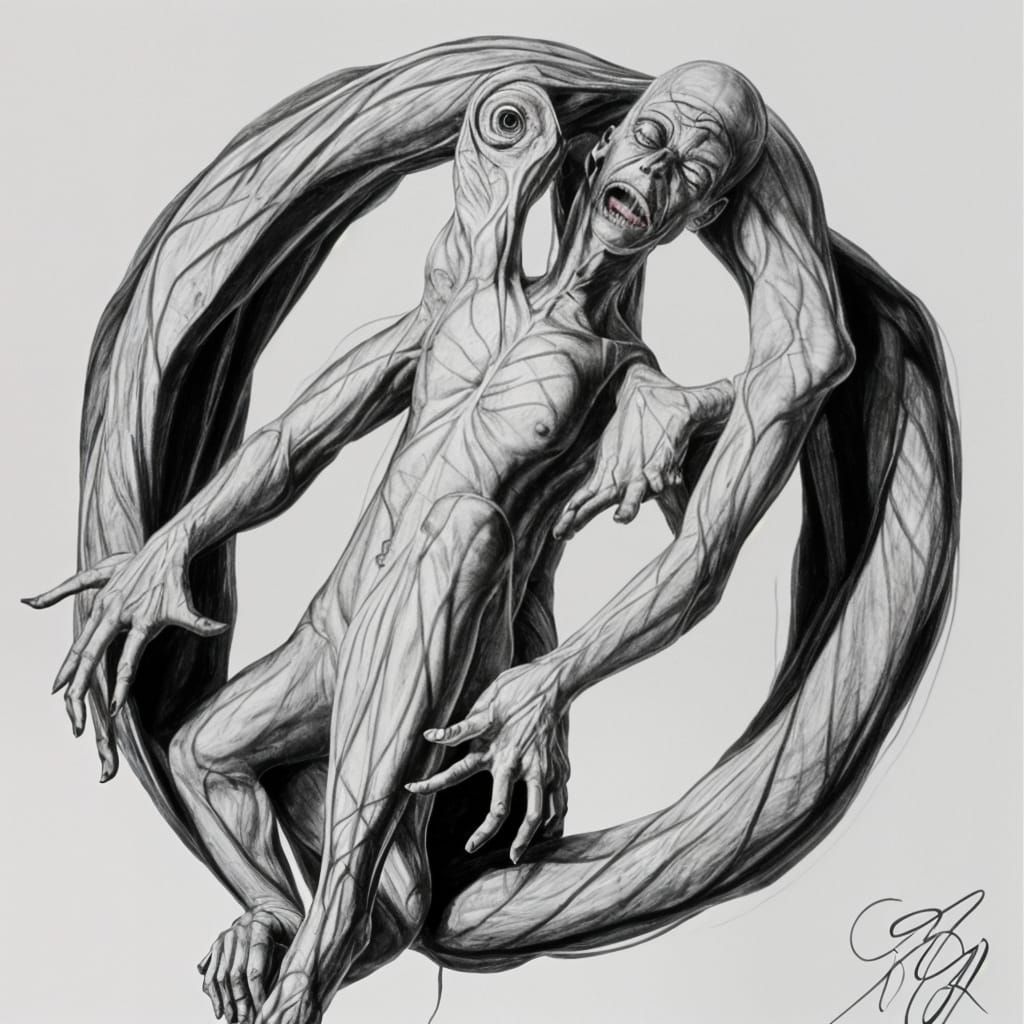 Disturbing Human Ouroboros Figure Inspired by Bosch
