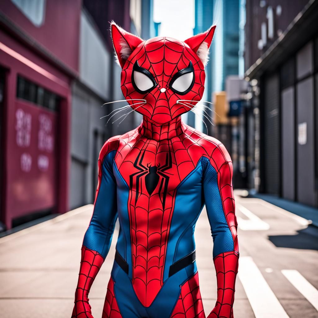 Spiderman Cat in Full Suit: Contrasting Colors