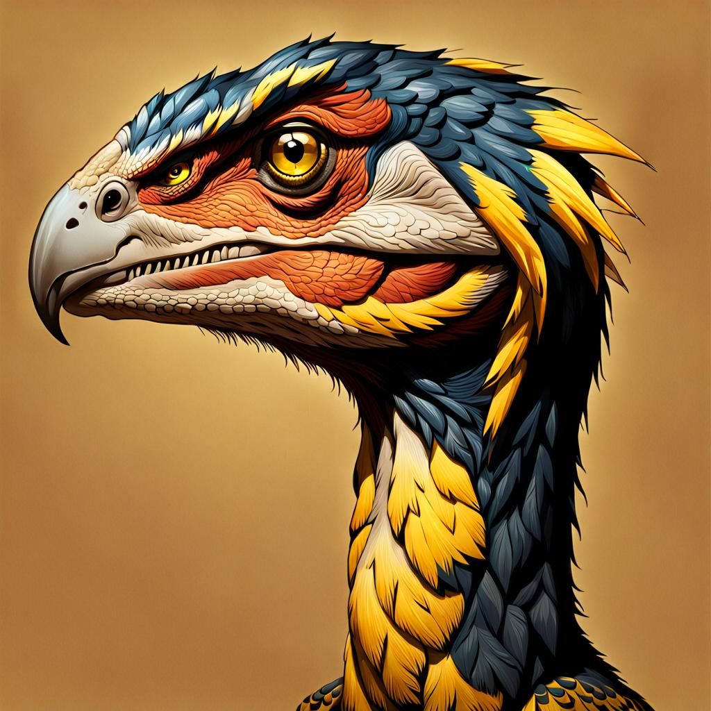Velociraptor with Perched Goldfinch in Photorealistic Wildli...