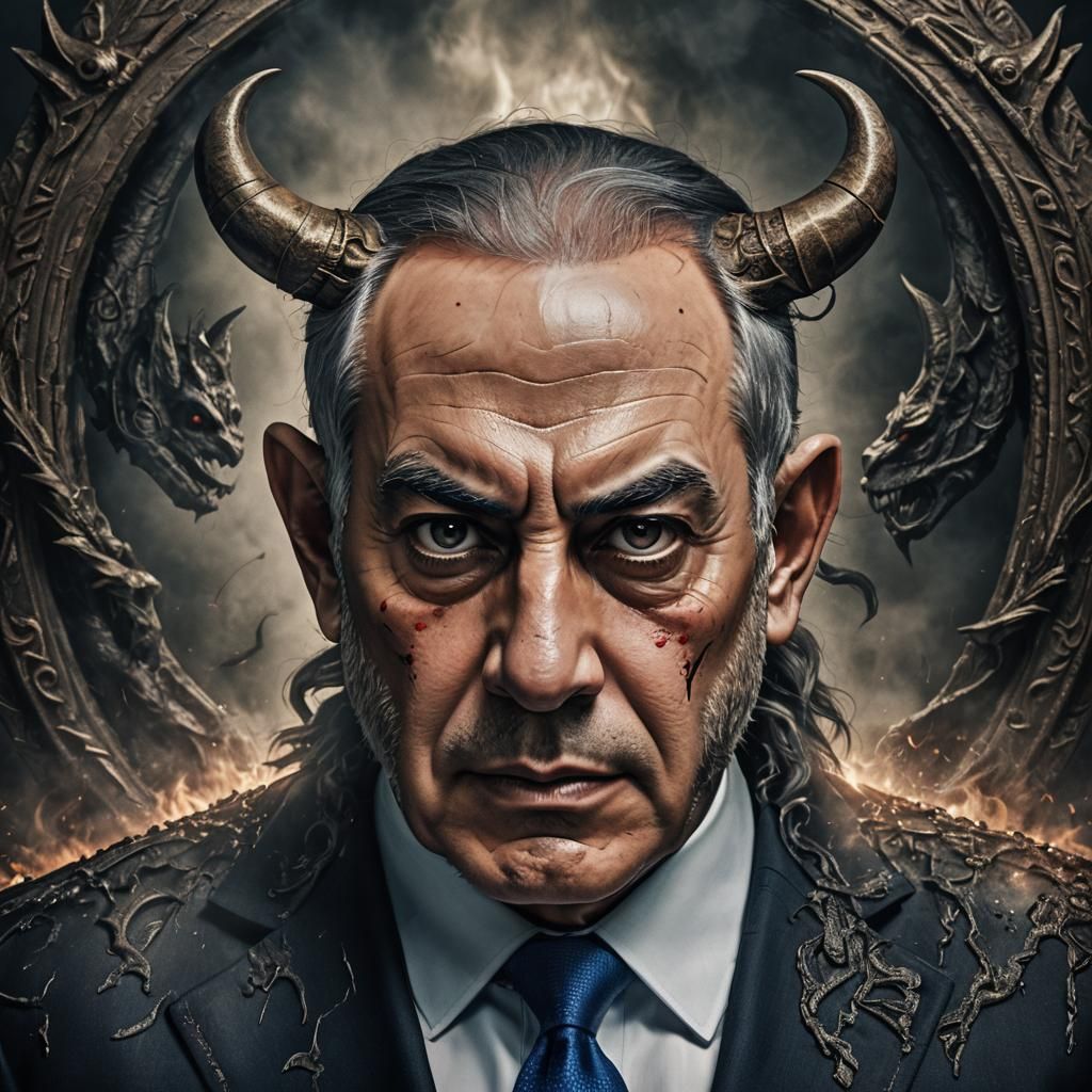 Hyperrealistic Portrait: Netanyahu as a Demon