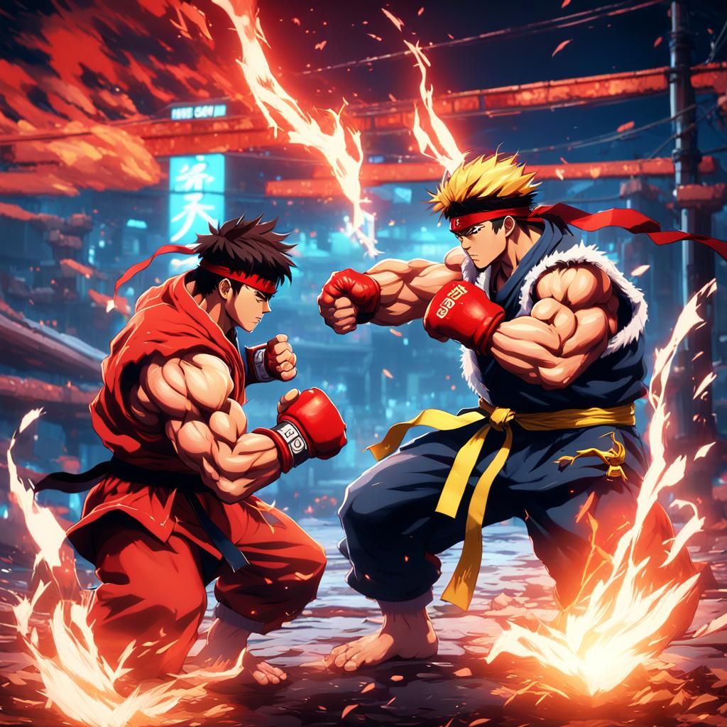 Ryu Faces Ken in Epic Anime-Style Battle