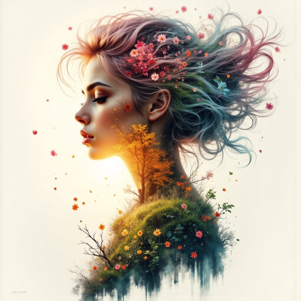 Surreal Seasons Double Exposure Artwork in Vibrant Colors