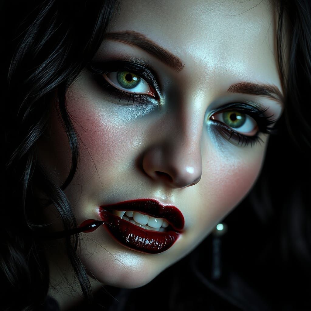 Breathtakingly Beautiful Female Goth Vampire Close-Up