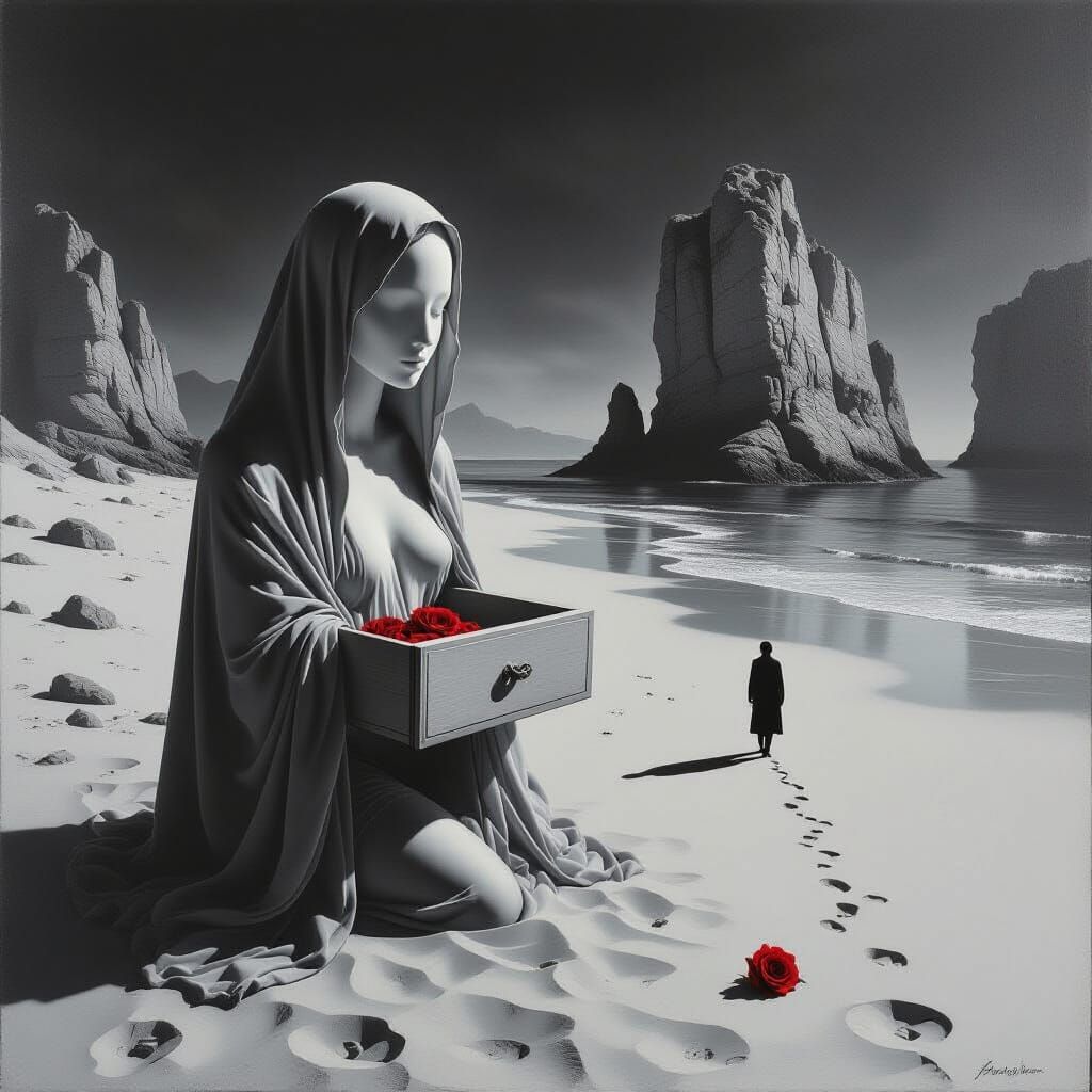 Melancholic Coastal Landscape in Dalí Style