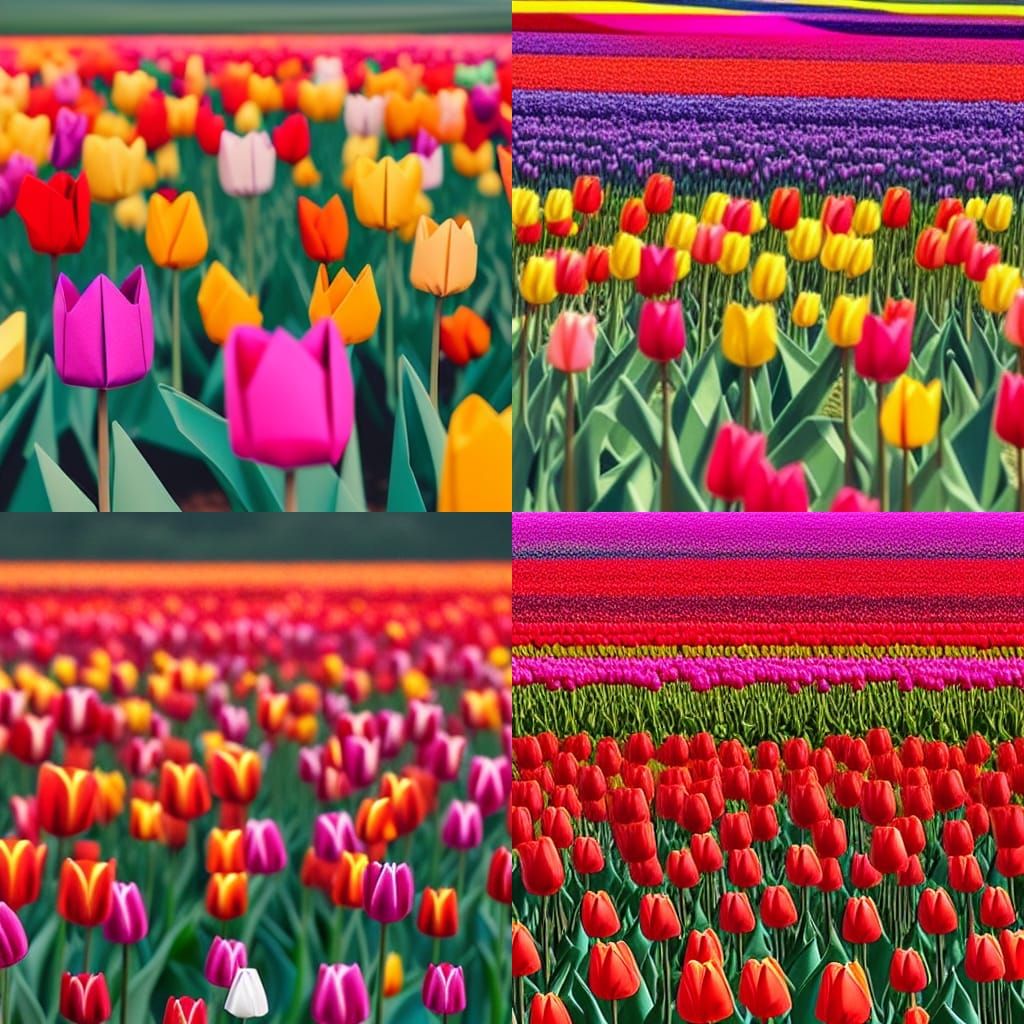Photorealistic Origami Tulip Field in Bloom