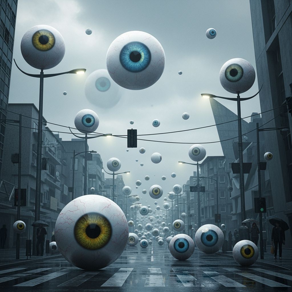 eyeballs on tall poles on every street corner, eyeballs in t...