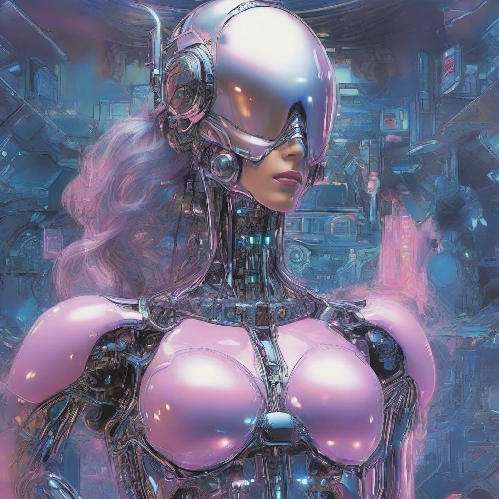 Cybernetic Alien Woman on Heart in Lovepunk Style