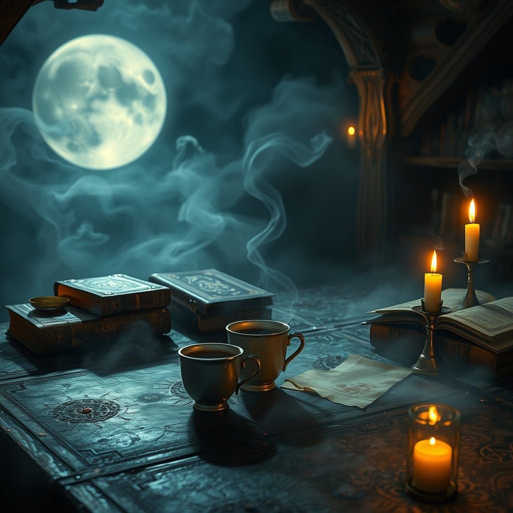 Moonlit Coffee in a Forgotten Wizard's Study