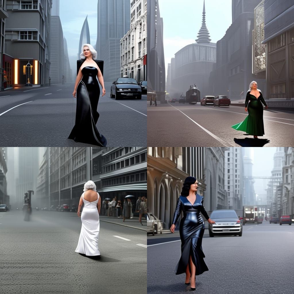 Voluptuous Woman in Latex Dress: Matte Painting