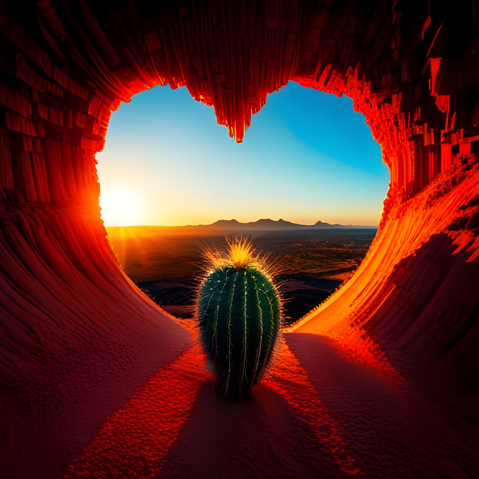 Heart-Shaped Cactus in Cosmic Digital Painting
