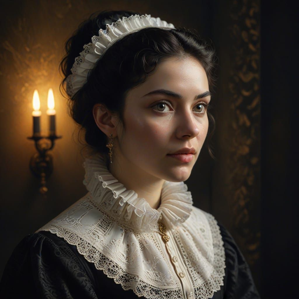 Old Master Portrait of Young Woman in Ruff Collar