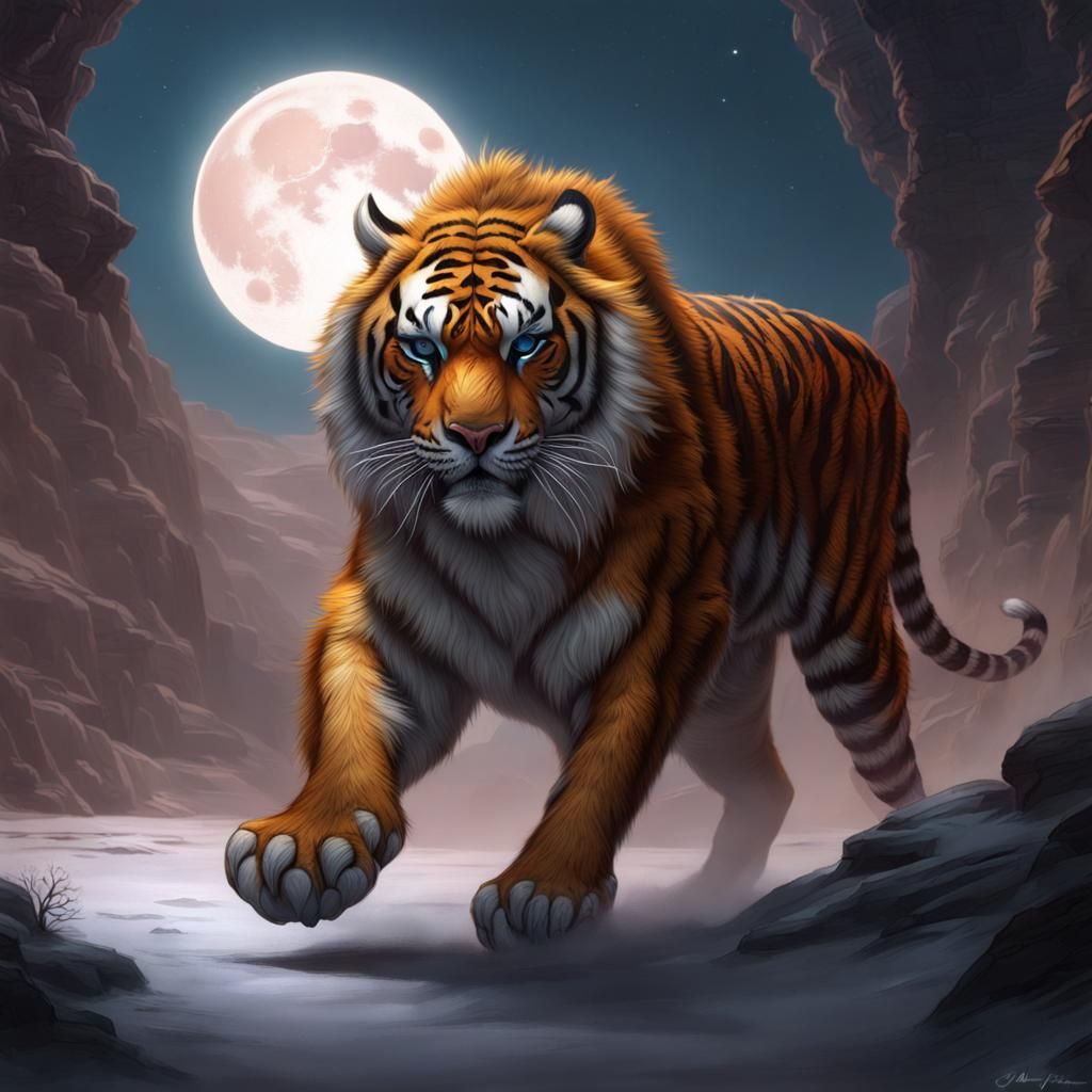 Lunar Tiger: Detailed Matte Painting in Fantasy Art