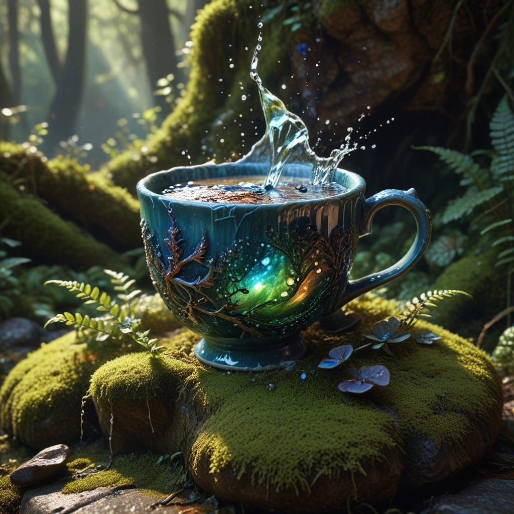 Cosmic Ritual Coffee Cup in Ancient Forest