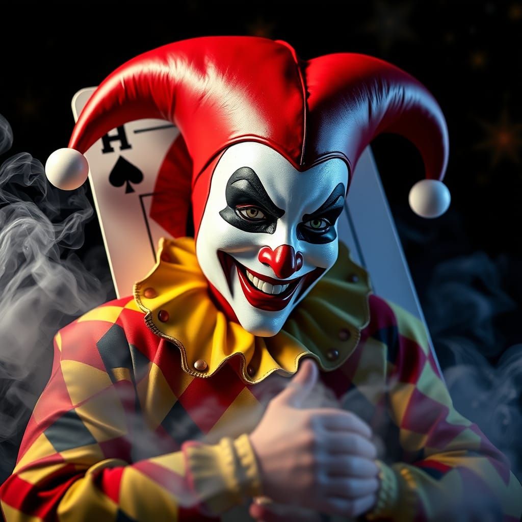 Hyperrealistic 3D Harlequin Playing Card Portrait