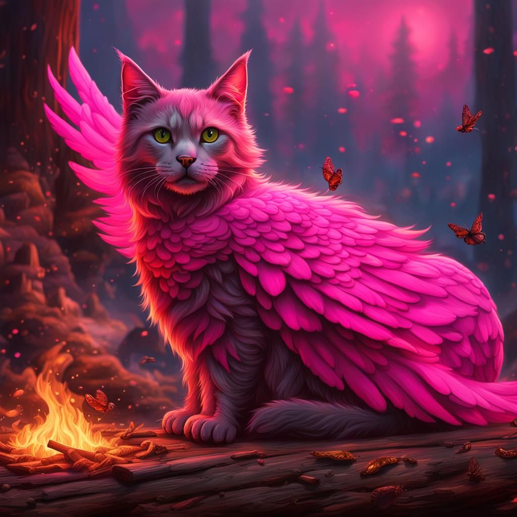 Pink Dog-Cat Hybrid by Open Fire, Detailed Digital Art