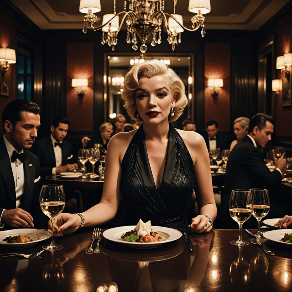 Marilyn Monroe in Elegant Evening Attire at an Exclusive Din...