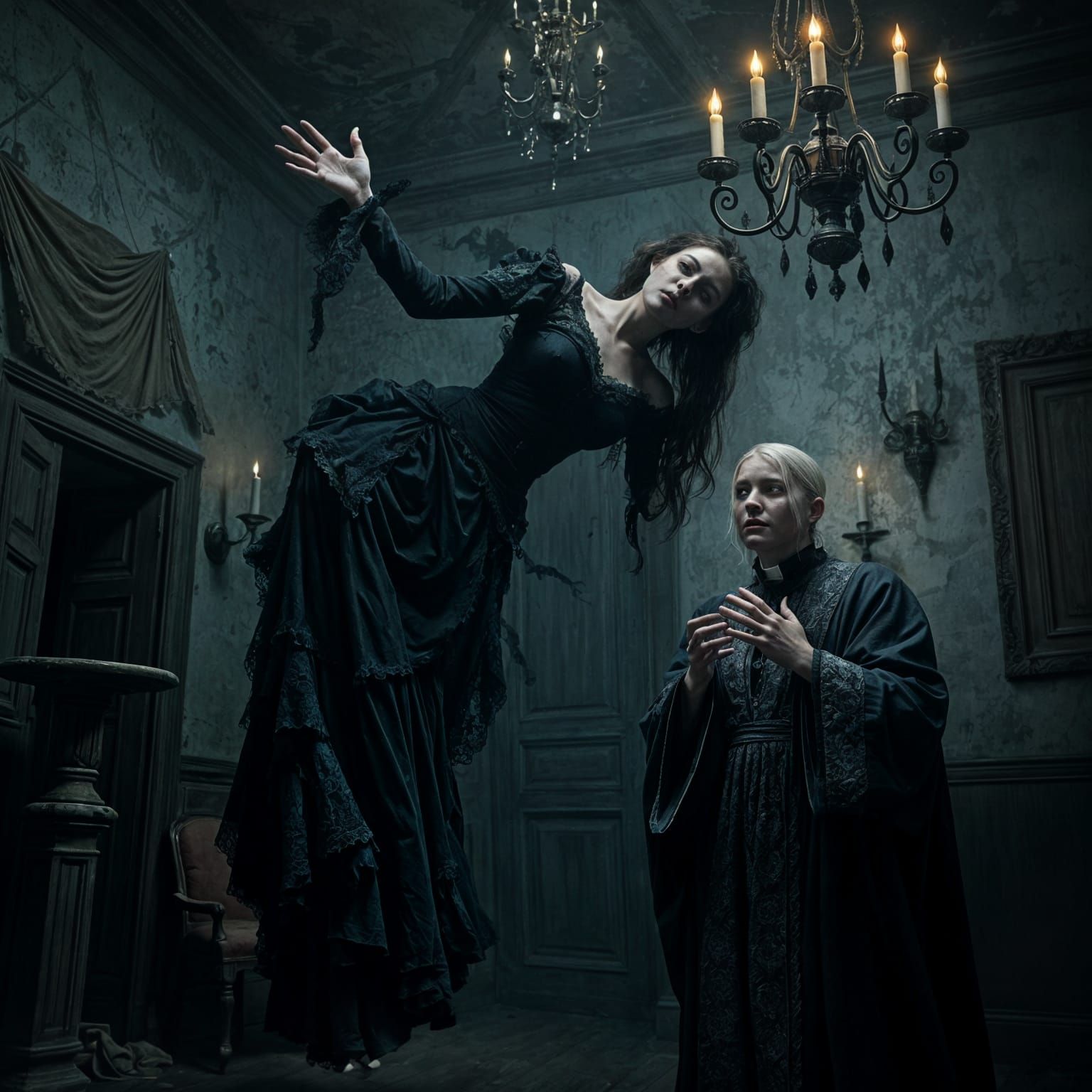 Surreal Possession Scene in Victorian-Inspired Darkness