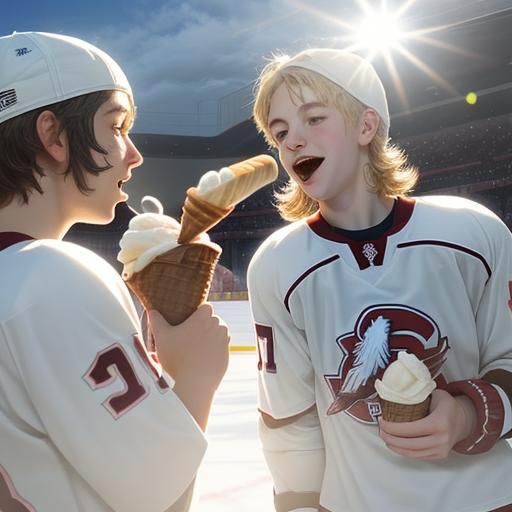 Hockey players eating ice cream