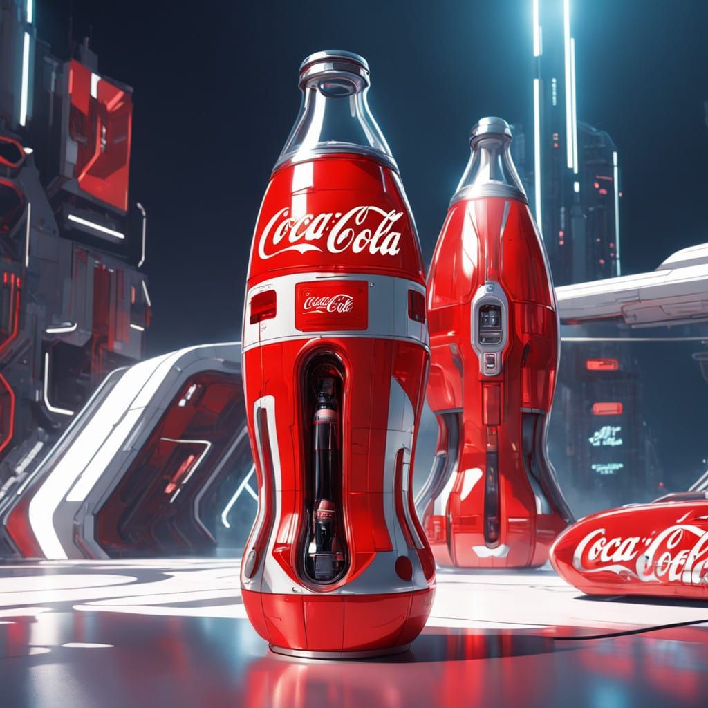 Futuristic Coca-Cola Bottle Capsule in Metallic Cyberpunk St...