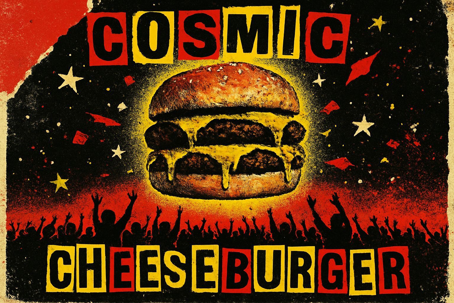 Cosmic Cheeseburger Worshipped by Tiny Followers