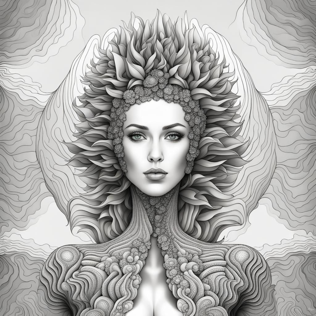 Charming Woman Transformed into Cactus with Abstract Element...