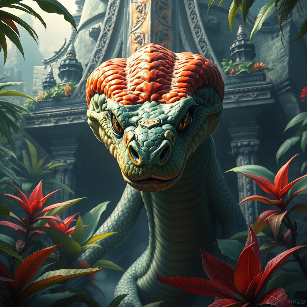 Vibrant Cobra Emerges from Ancient Temple