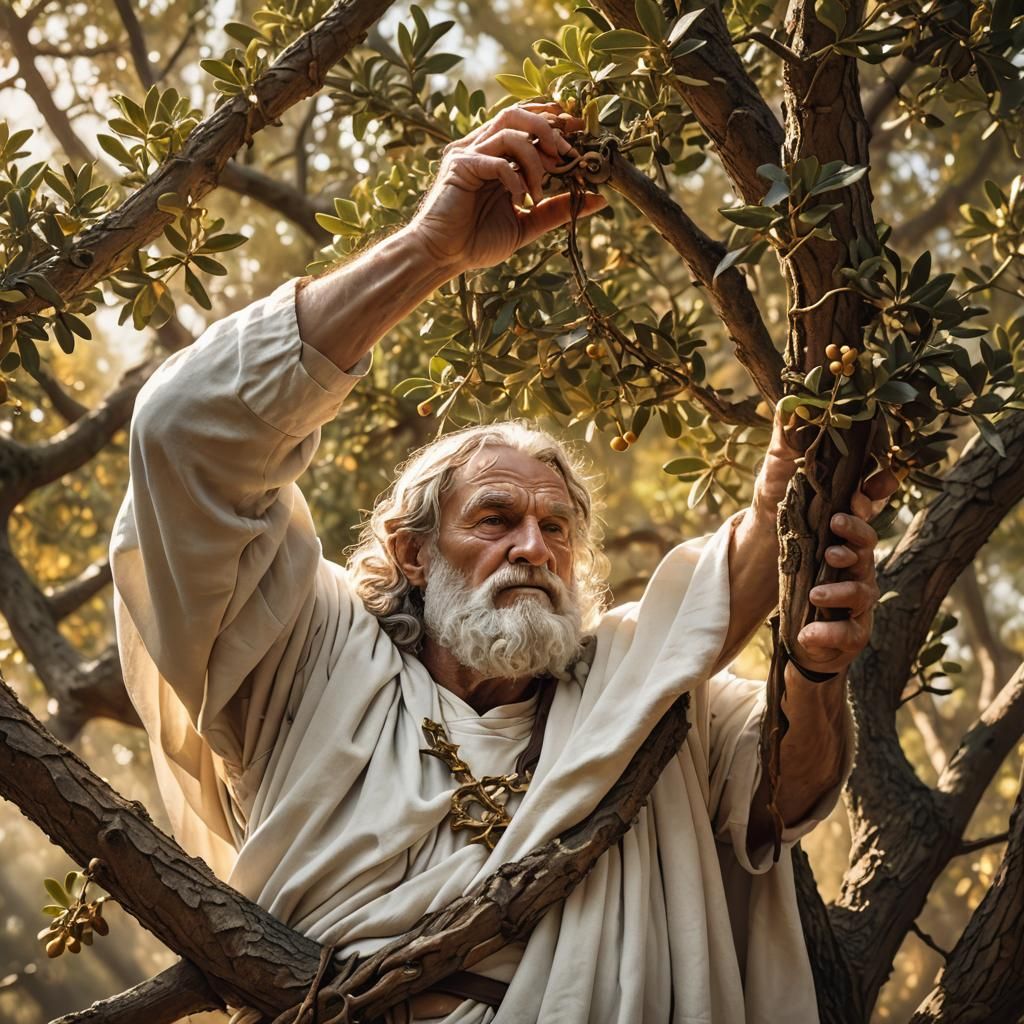 Druid Harvesting Mistletoe in Golden Sunlight: Hyperrealisti...