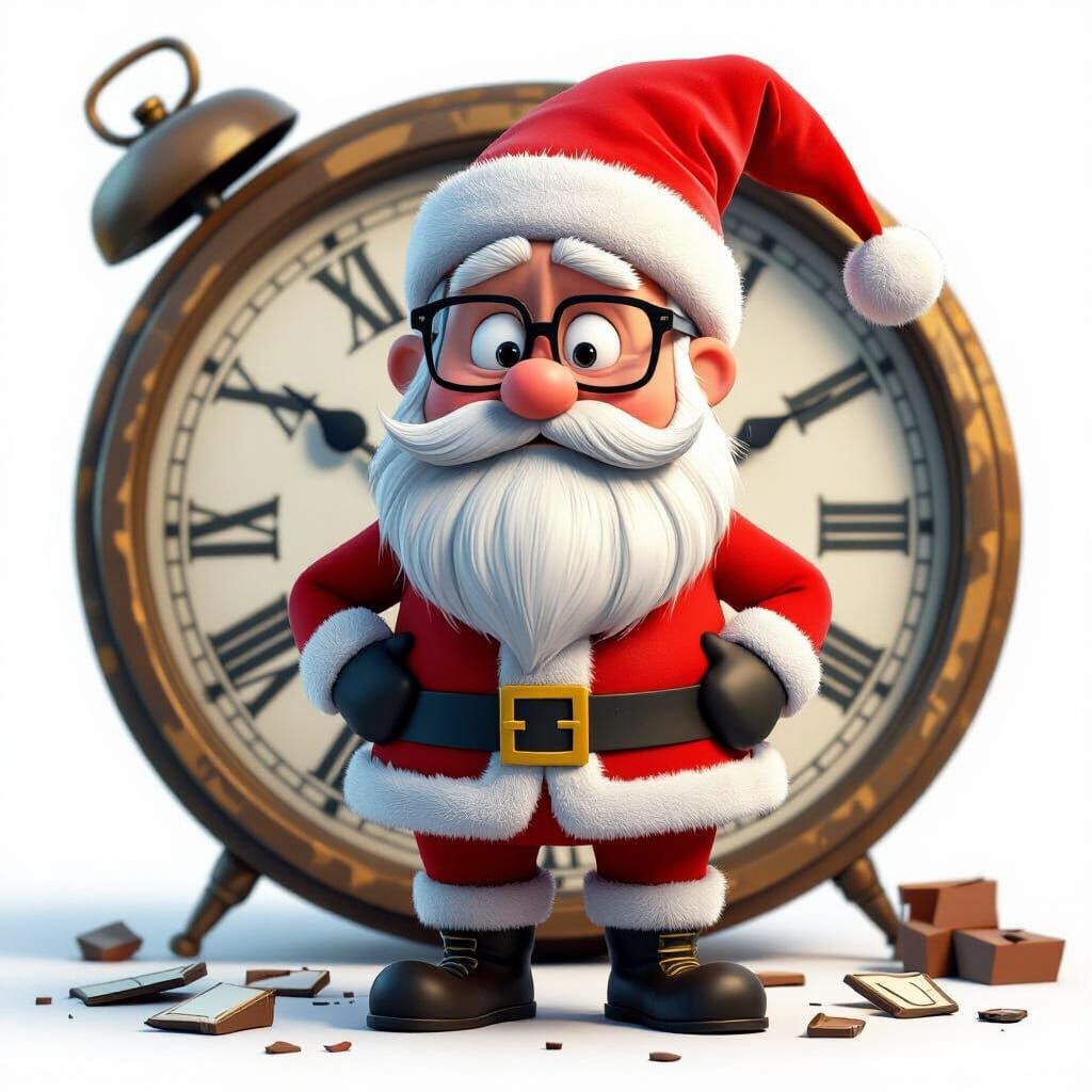 Worried Santa Claus in Pixar Style