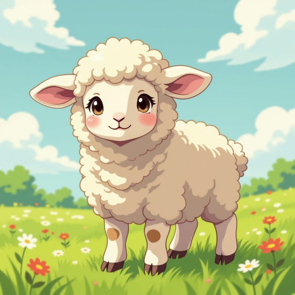 Anime Lamb with Twitching Ears in Ghibli Style