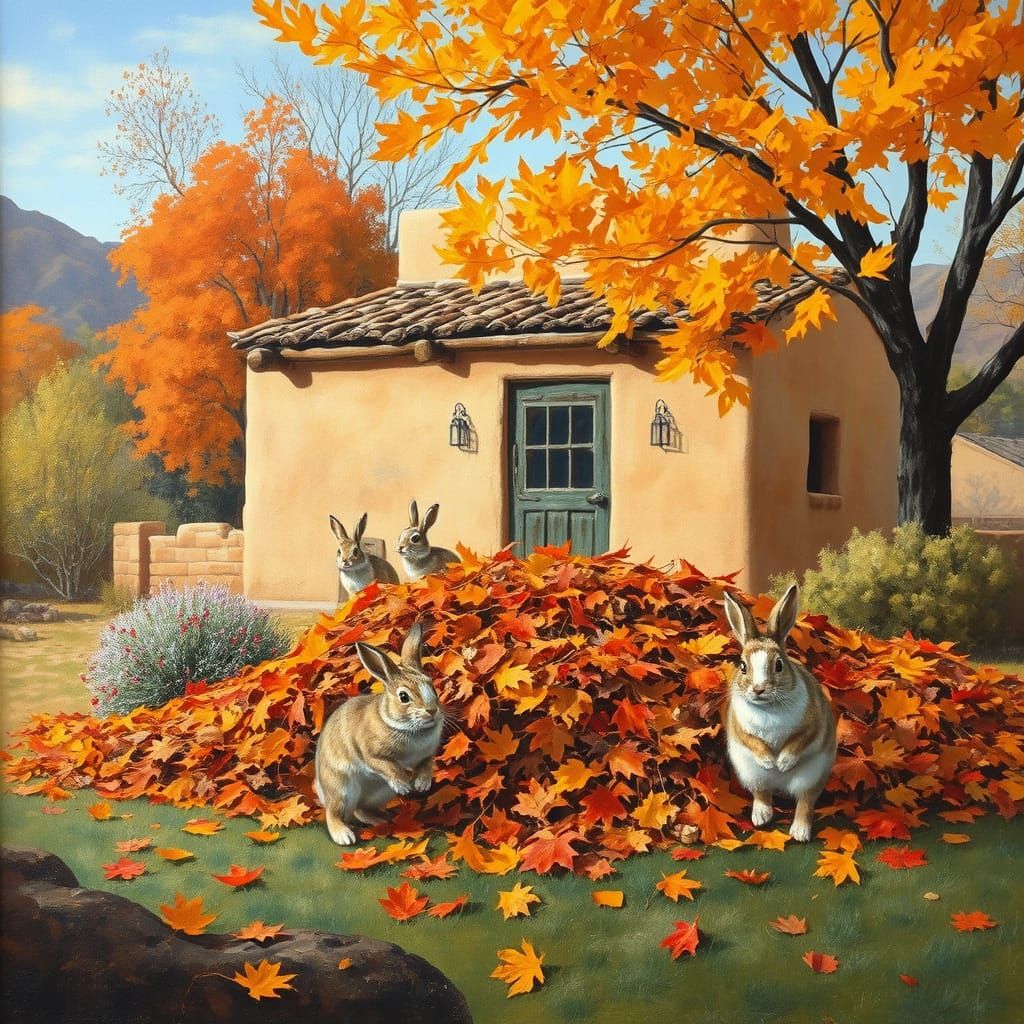 Fall Colors and Bunnies Near Pueblo Casita, Oil Painting