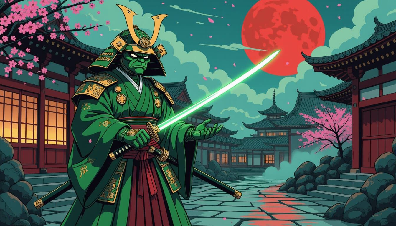 Yoda as Samurai Master in Batman Ninja Art Style